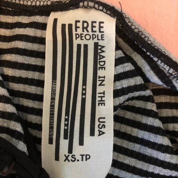 Free People black & gray peplum striped tank top halter stretchy Size Small. - Picture 3 of 4